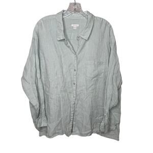 J. Jill Love Linen Button Front Shirt Top Women’s 2X Green 100% Linen Casual
